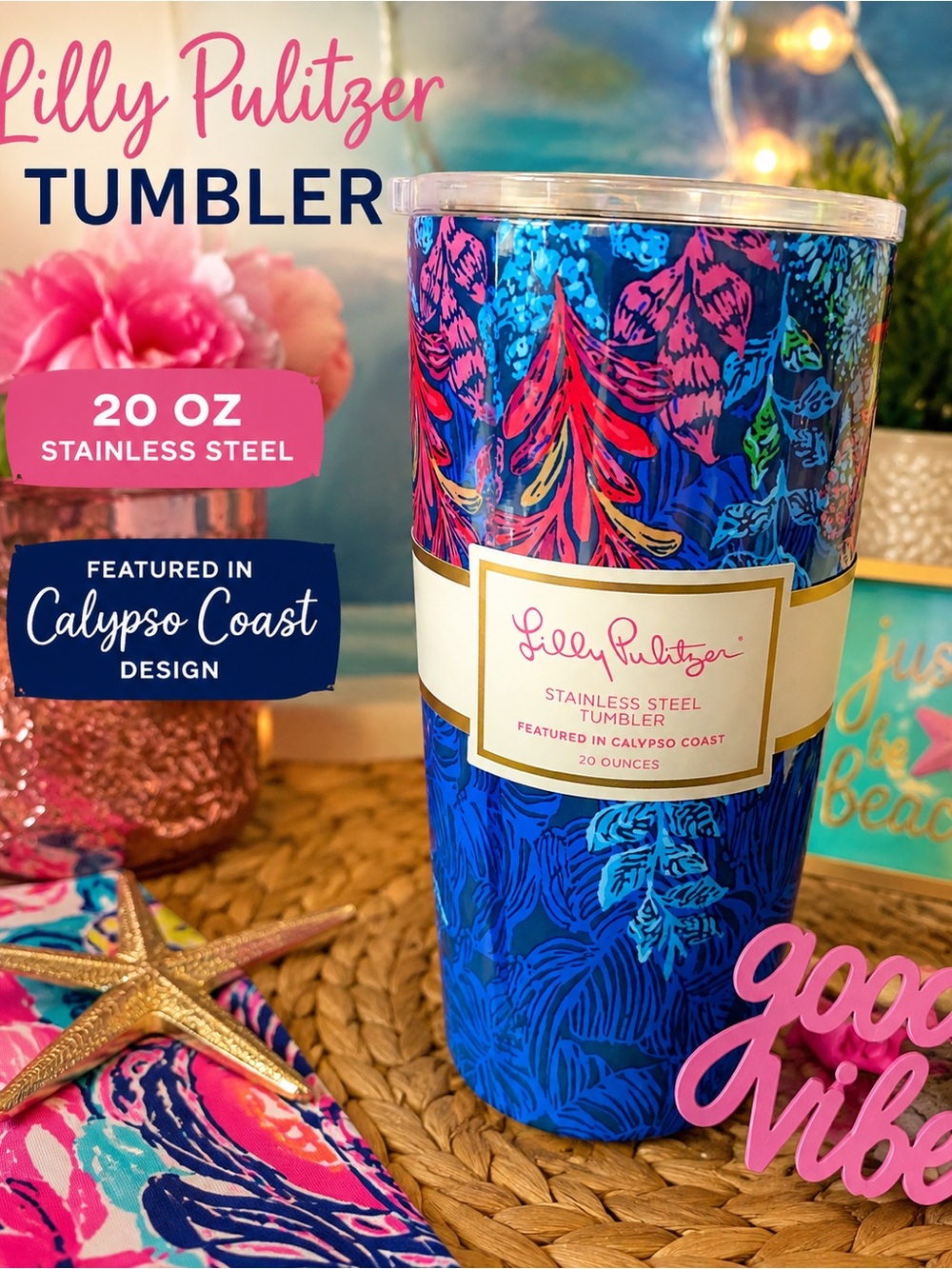 Lilly Pulitzer Calypso Coast Floral Tumbler in Blue and Pink